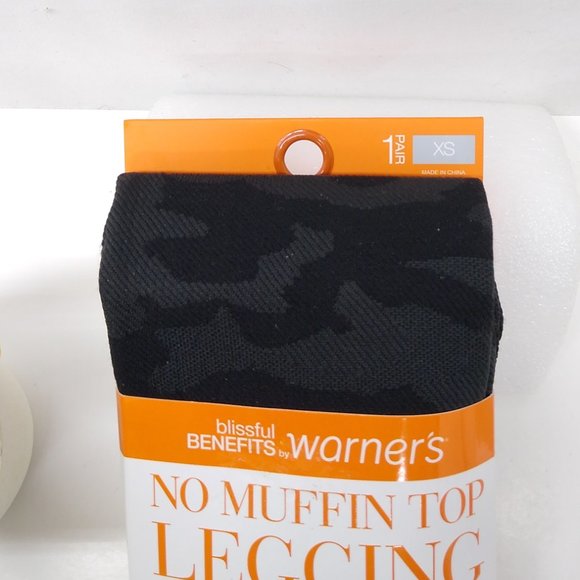 Warner's Blissful Benefits No Muffin Top Textured Leggings XS Black Camouflage - Picture 6 of 10